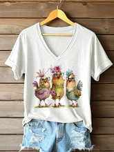 T-shirt décontracté à imprimé poulet mignon pour femmes